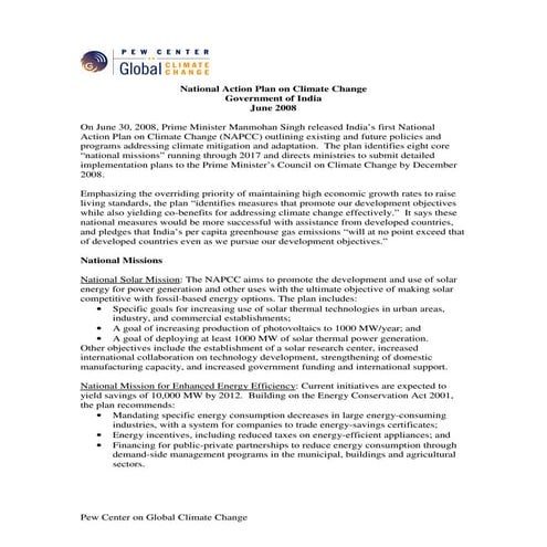 Summary of India´s National Action Plan On Climate Change