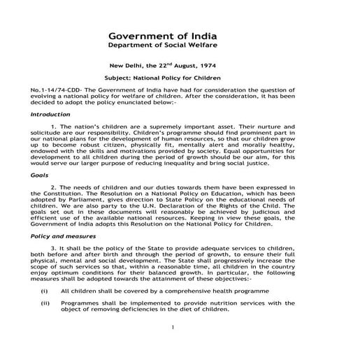 National Policy for Children 1974