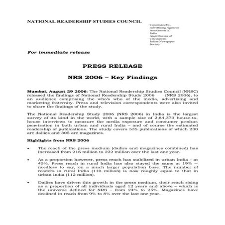 National Readership Studies India - NRS - 2006