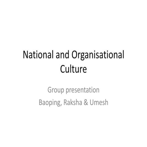National and Organisational Culture