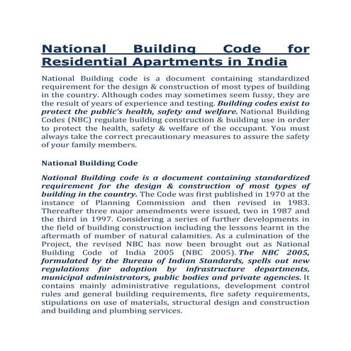National building code for residential apartments in india
