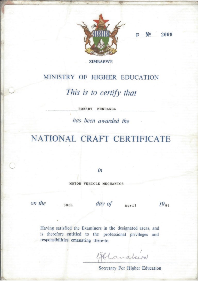 National craft certificate