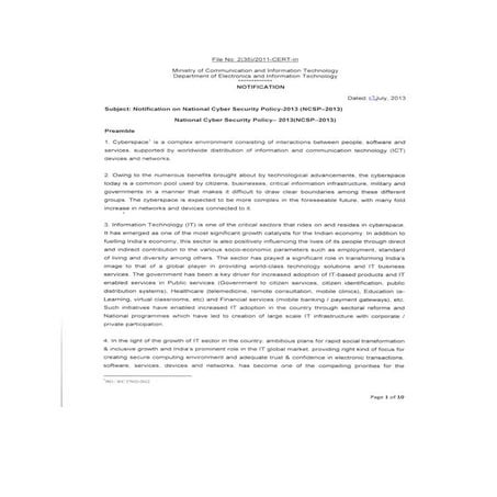 National cyber security policy 2013 | PPTX
