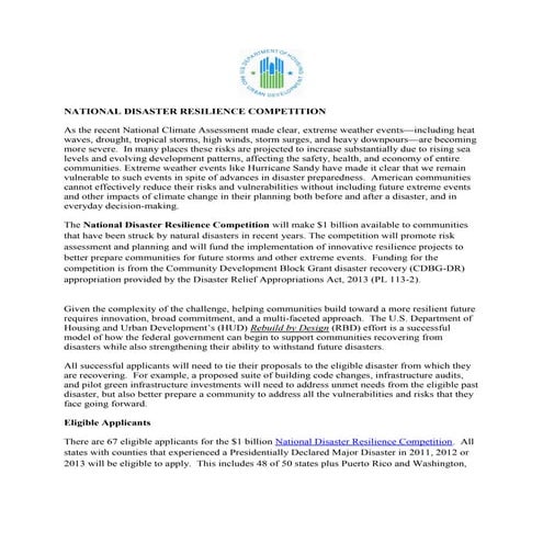 National Disaster Resilience Competition - Fact Sheet
