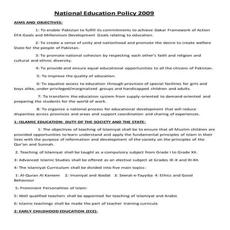 National education policy 2009