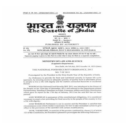 The National Food Security ordinance, 2013