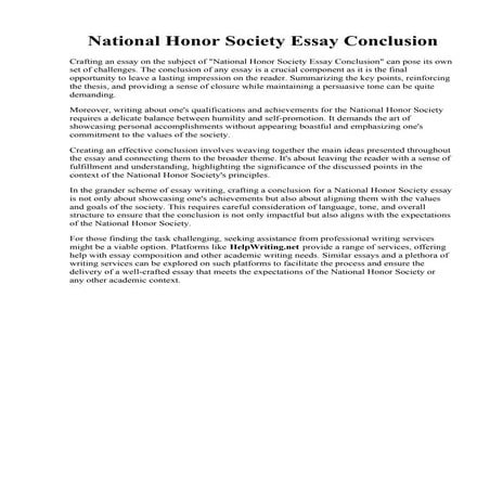 National Honor Society Essay Conclusion. National Honor Society Essay  How to...