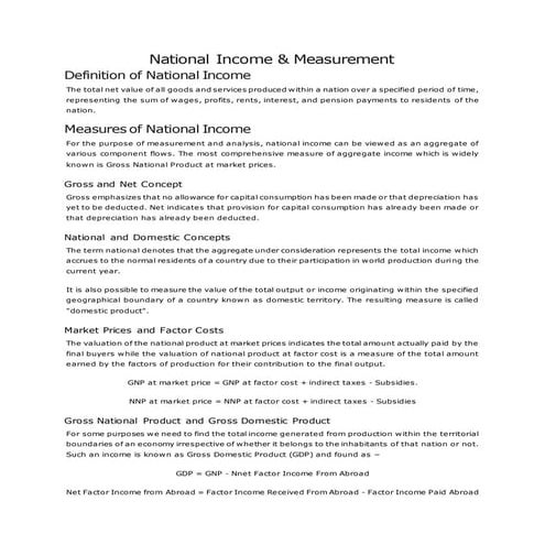 National income & Measurement | DOCX
