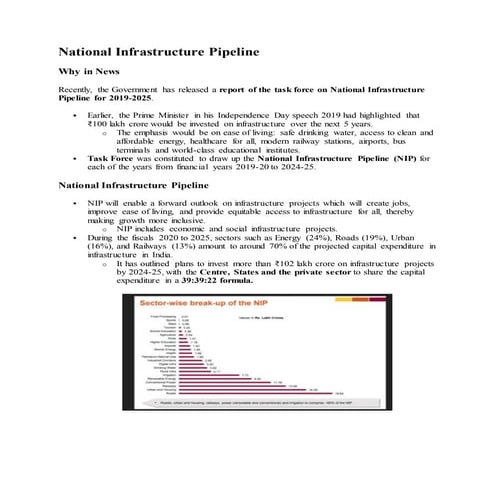 National infrastructure pipeline