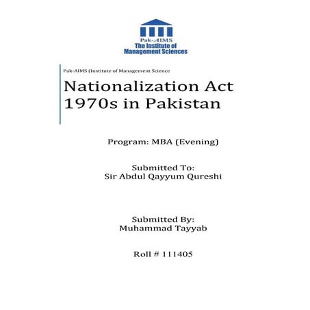 Nationalization in Pakistan entrepreneur