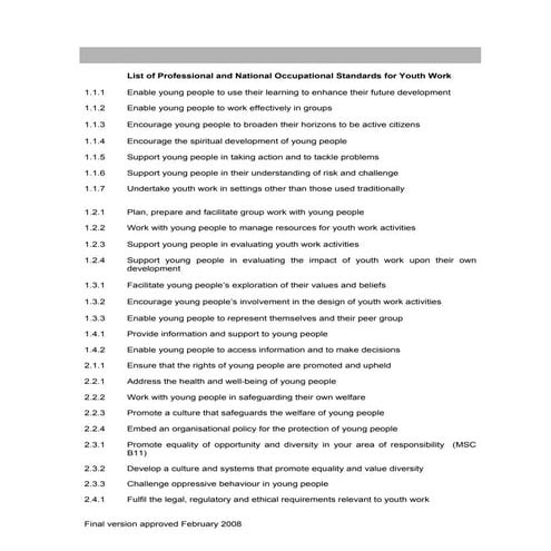 National Occupational Standards for Youth Work