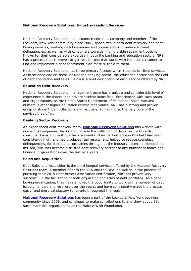 national recovery solutions industry leading services