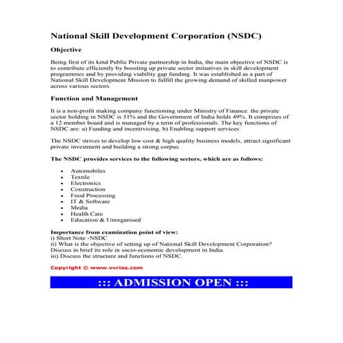 National skill development corporation (nsdc) by vvr ias