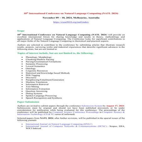 10th International Conference on Natural Language Computing (NATL 2024)