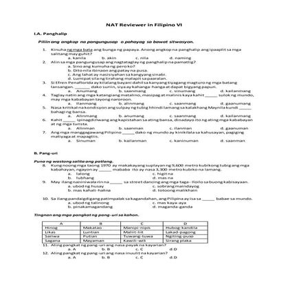 Nat reviewer in filipino vi