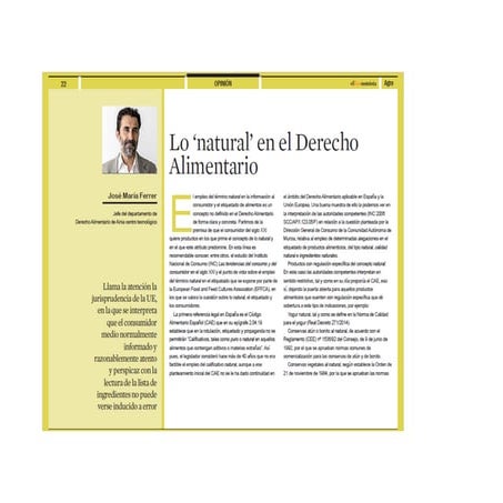 Lo natural en el Derecho Alimentario