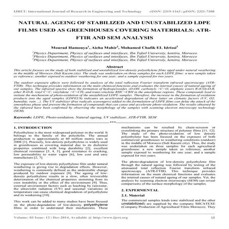 Natural ageing of stabilized and unustabilized ldpe films used as greenhouses...