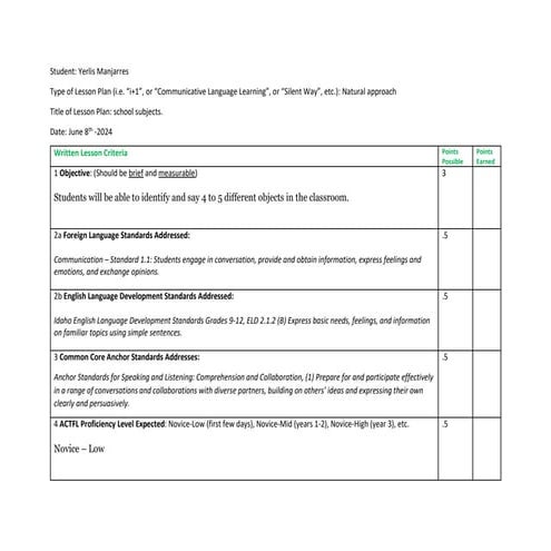 Natural approach lesson plan BUY TESOL 2