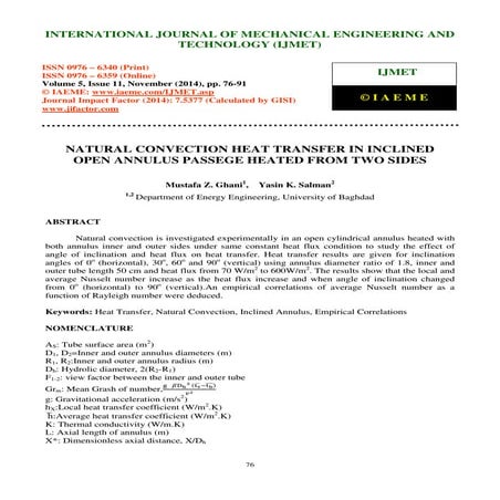 Natural convection heat transfer in inclined open annulus passege heated from...