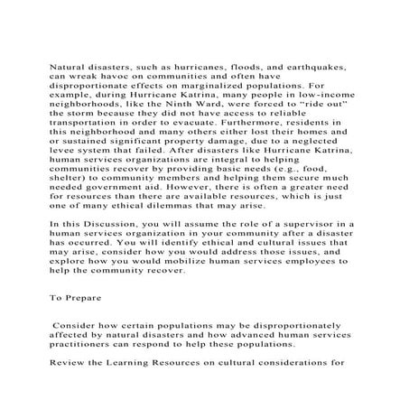 Natural disasters, such as hurricanes, floods, and earthquakes, .docx