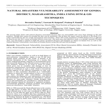 Natural disasters vulnerability assessment of gondia district, maharashtra, i...