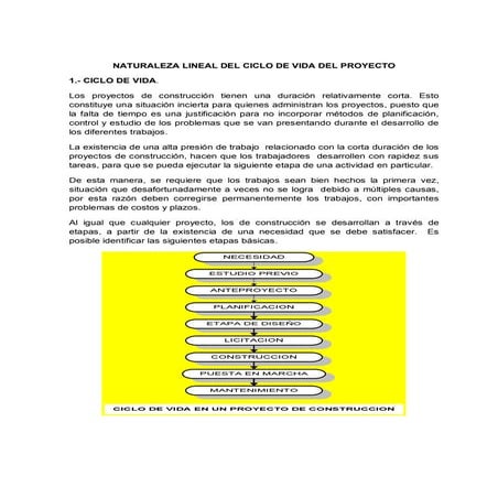 Naturaleza lineal del ciclo del Proyecto 