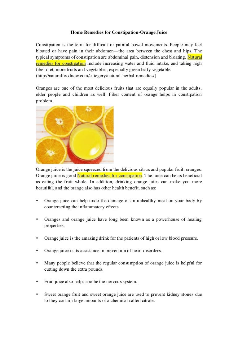 Natural Remedies For Constipation And Orange Juice