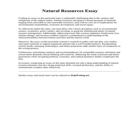 Natural Resources Essay. Central Ohio Technical College