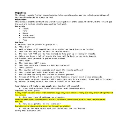 Natural selection lab