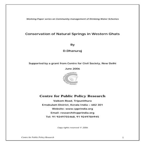 Conservation of Natural Springs in Western Ghats