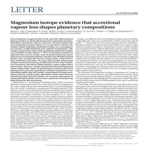 Magnesium isotope evidence that accretional vapour loss shapes planetary comp...