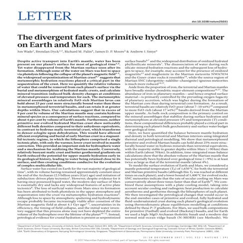 The divergent fates of primitive hydrospheric water on Earth and Mars