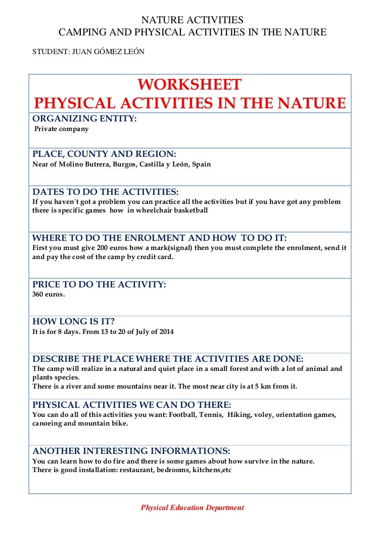 Nature activity worksheet