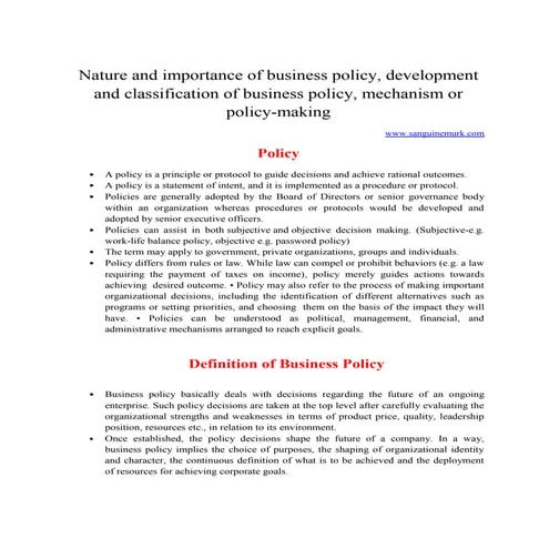 Nature and importance of business policy