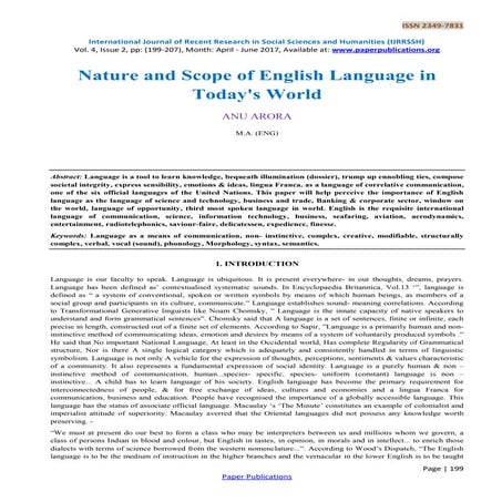 Nature and Scope of English Language in Today's World