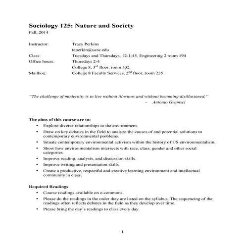"Nature and Society" syllabus