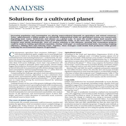 Solutions for a Cultivated Planet - Nature Article - Jonathan Foley