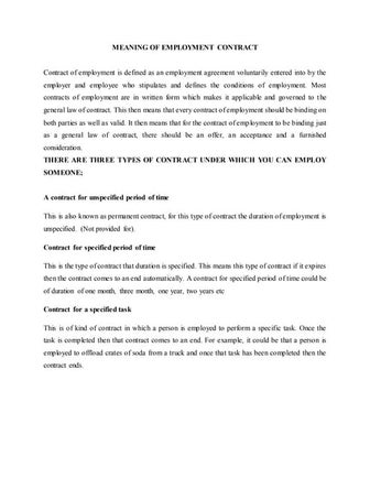 Nature of employment contract , MoCU University