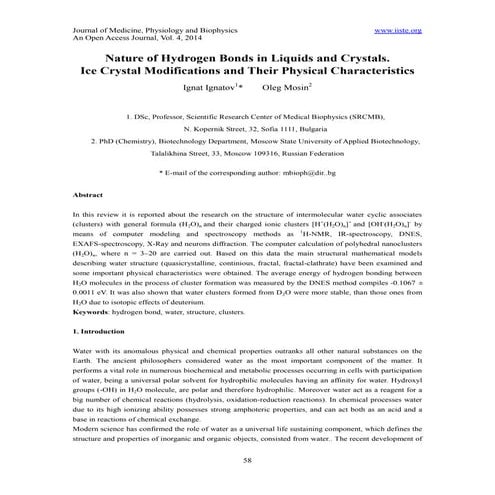 Nature of hydrogen bonds in liquids and crystals | PDF
