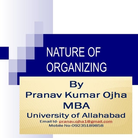 Nature of organizing , formal and informal organization