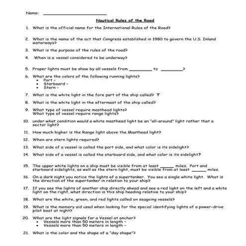 Nautical Rules of the Road Notes