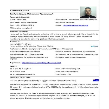 ( Naval architect and mechanical marine engineer )shehab eldeen cv 2 | PDF