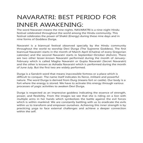 NAVARATRI : THE BEST PERIOD FOR INNER AWAKENING