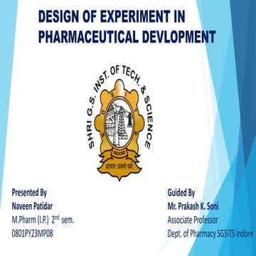 Design of experiment of pharmaceutical product and process