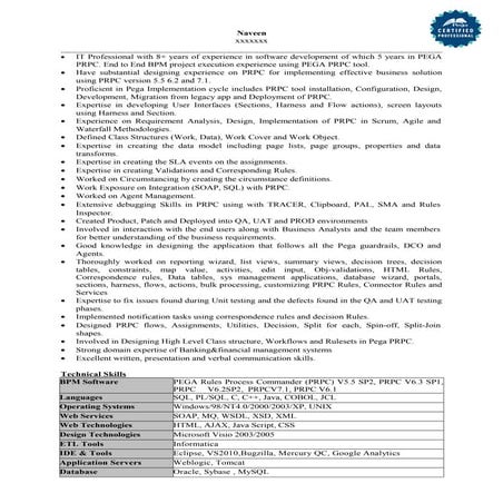 pega Resumes ' pega 7 training classes in USA