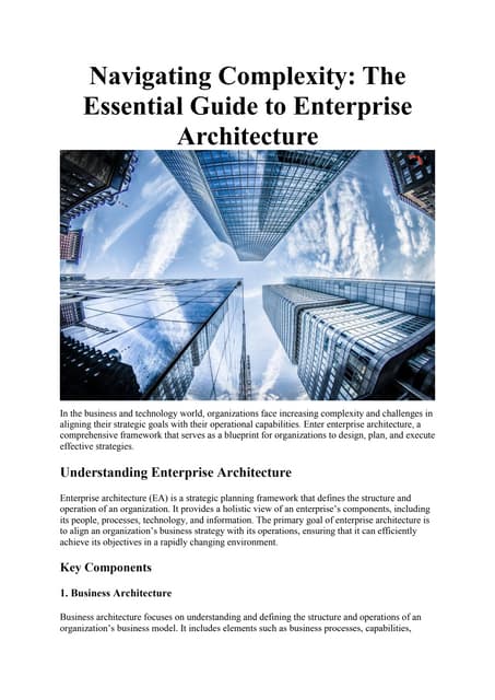 Enterprise Architecture: The Essential Guide to Navigating Complexity 