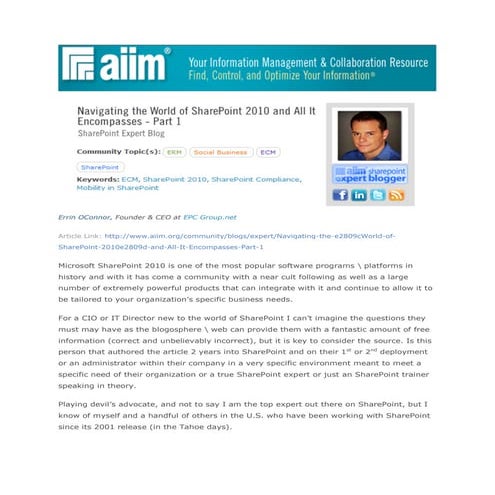 Navigating the World of SharePoint 2010 and All It Encompasses - Part 1 - EPC...