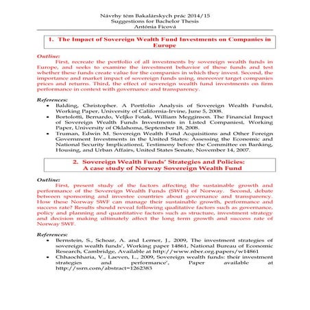 Suggestions of Bachelor thesis; as supervisor