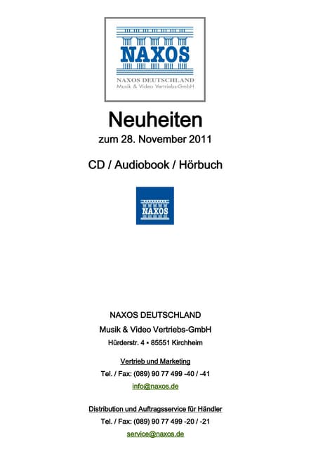 NAXOS Deutschland CD-Neuheiten Deze...