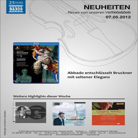 Blu-ray, DVD- und CD-Neuheiten Mai 2012 Nr. 1 (Im Vertrieb der NAXOS Deutschl...